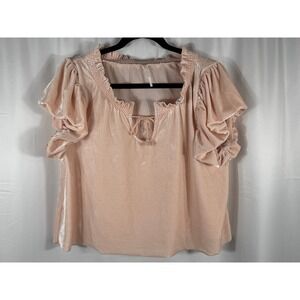 Free People Blush Pink / Peach Velvet Ruffle Sleeve Smocked Blouse Womens S